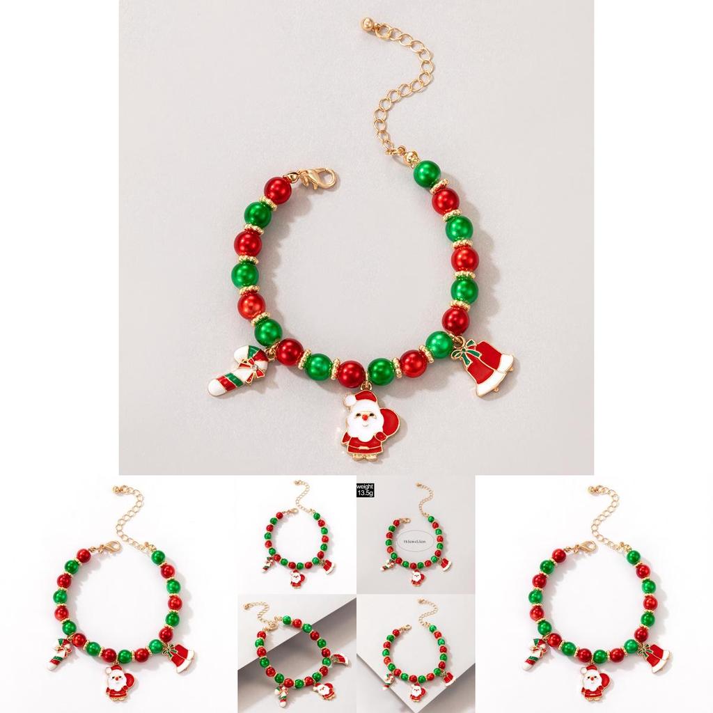 Christmas Bell Beaded Bracelet With Santa Claus Charm For Holiday Gift Giving
