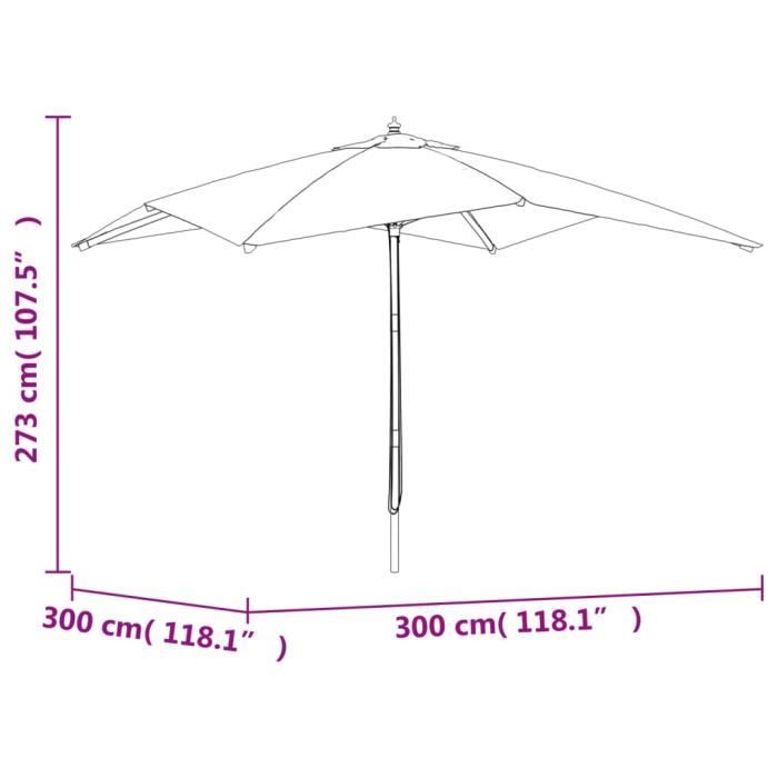 VidaXL Parasol de jardin avec mât en bois vert 300x300x273 cm 363192
