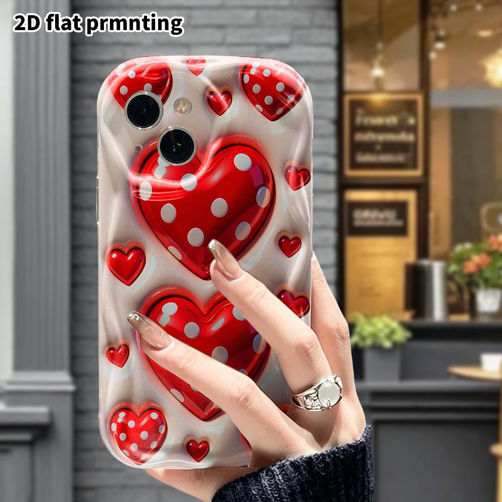 Phone Case: 2D Flat, Suitable for iPhone 18 17 16 15 14 13 12 Pro Protective Case, Phone Decoration, Red Puffy Heart, Perfect Christmas and Halloween