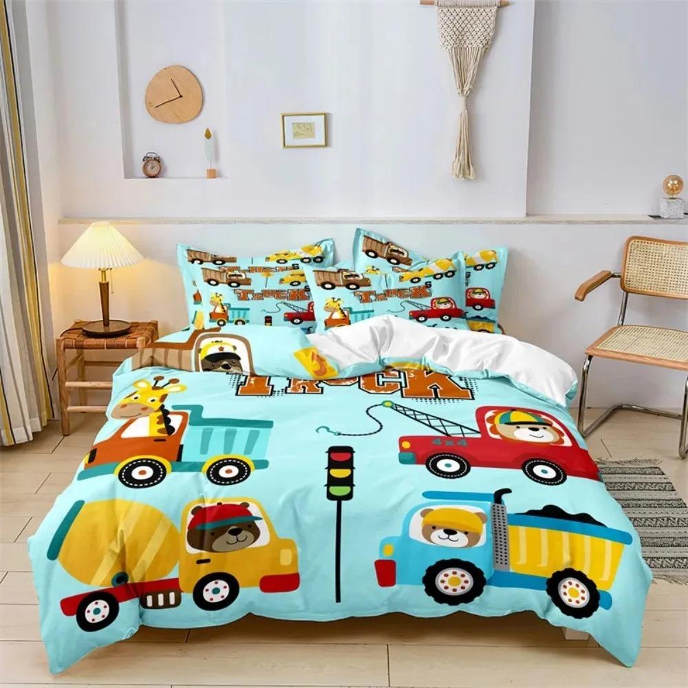 Cute Cartoon Boys Bedding Set Car Track Pattern Duvet Cover Set Children Bed Cover Comforter Cover Full King Pillow Case