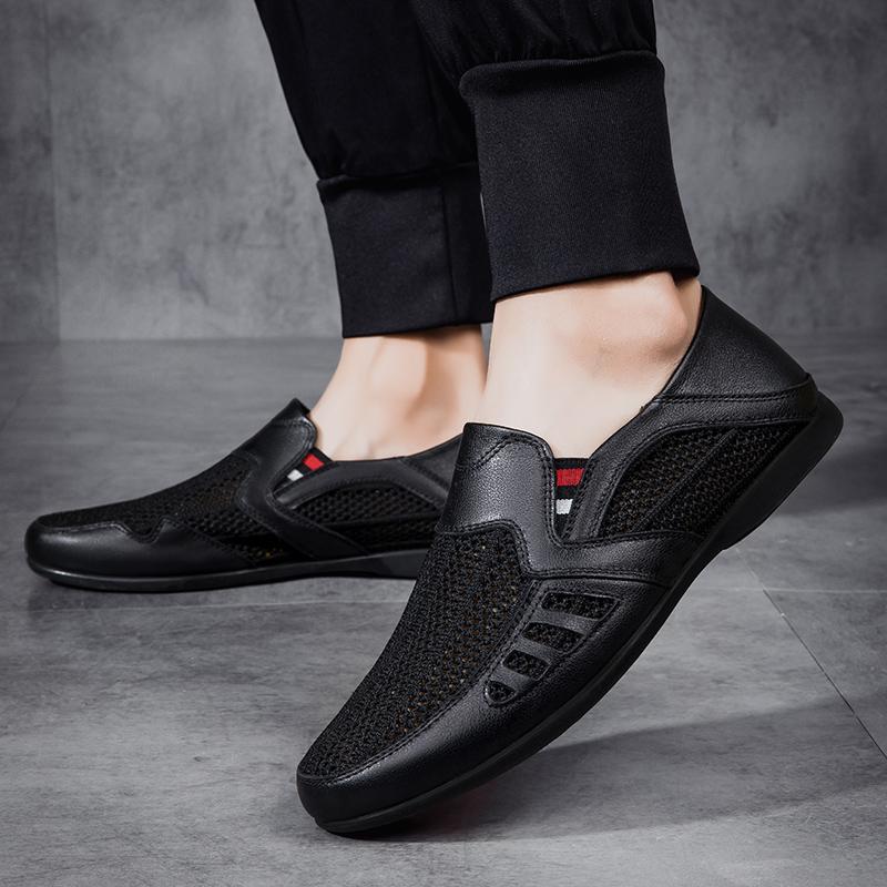 Fashion Fashion Summer Mesh Breathable Men Classic Shoes Slip on Loafers Leather Man Casual Flat Summer Driving Shoes Walking Moccasins