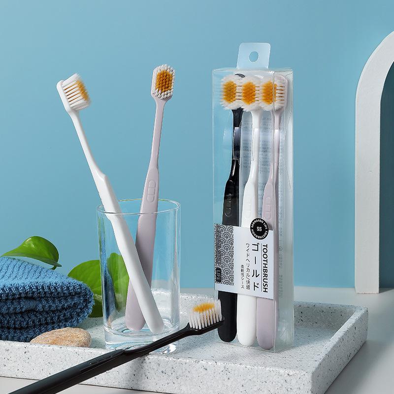 RAOYI Japanese Soft Bristle Toothbrush 3-Pack, Wide Head for Adults