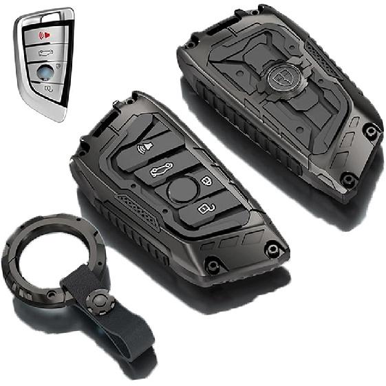 Key Fob Cover For BMW With Keychain, Key Fob Case Compatible With BMW 2 3 4 5 6 7 Series X1 X2 X3 X5 X6 Accessories (A Model-Black)
