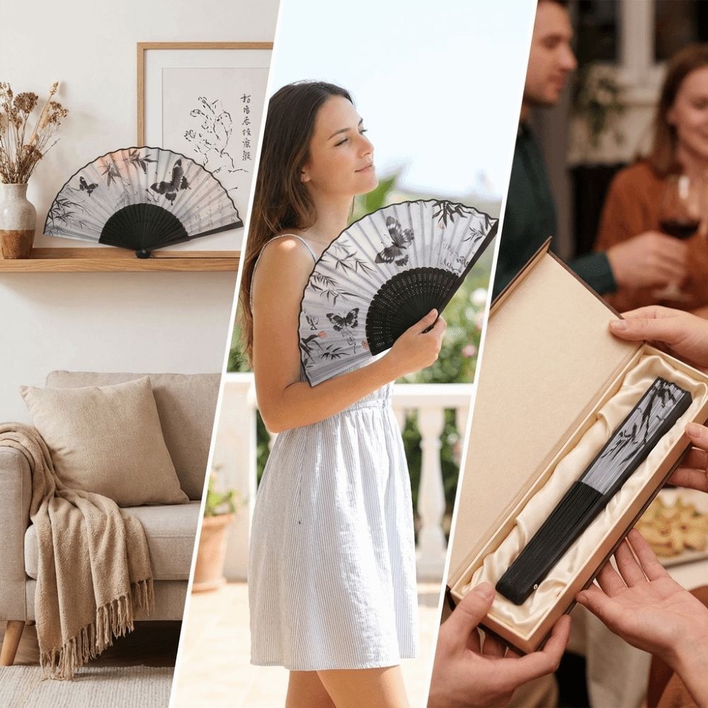 Antique Bamboo Folding Fan Ink Wash Painting Portable Fan Decorative Dance Fan  Summer Use