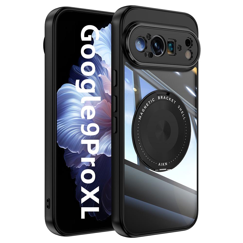 For Google Pixel 9 Pro XL Magnetic Case PC+TPU Phone Cover with Rotating Metal Kickstand,Lens Protector