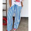 2026 New Women's Loose Casual Striped Printed Long Straight Pants