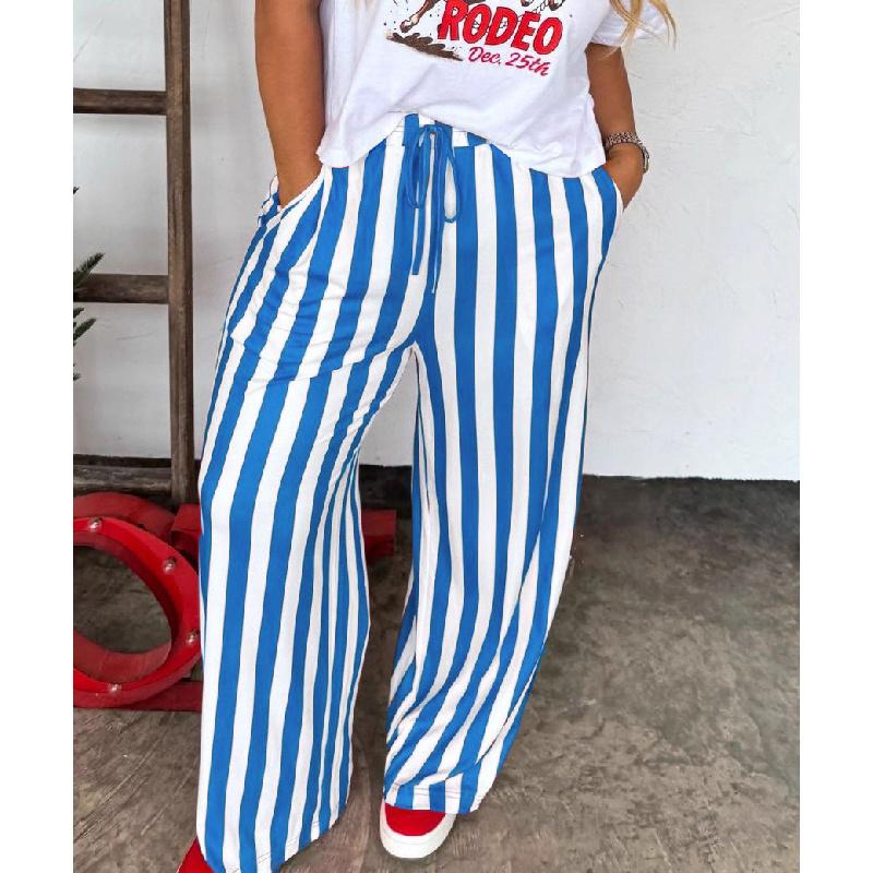 2026 New Women's Loose Casual Striped Printed Long Straight Pants