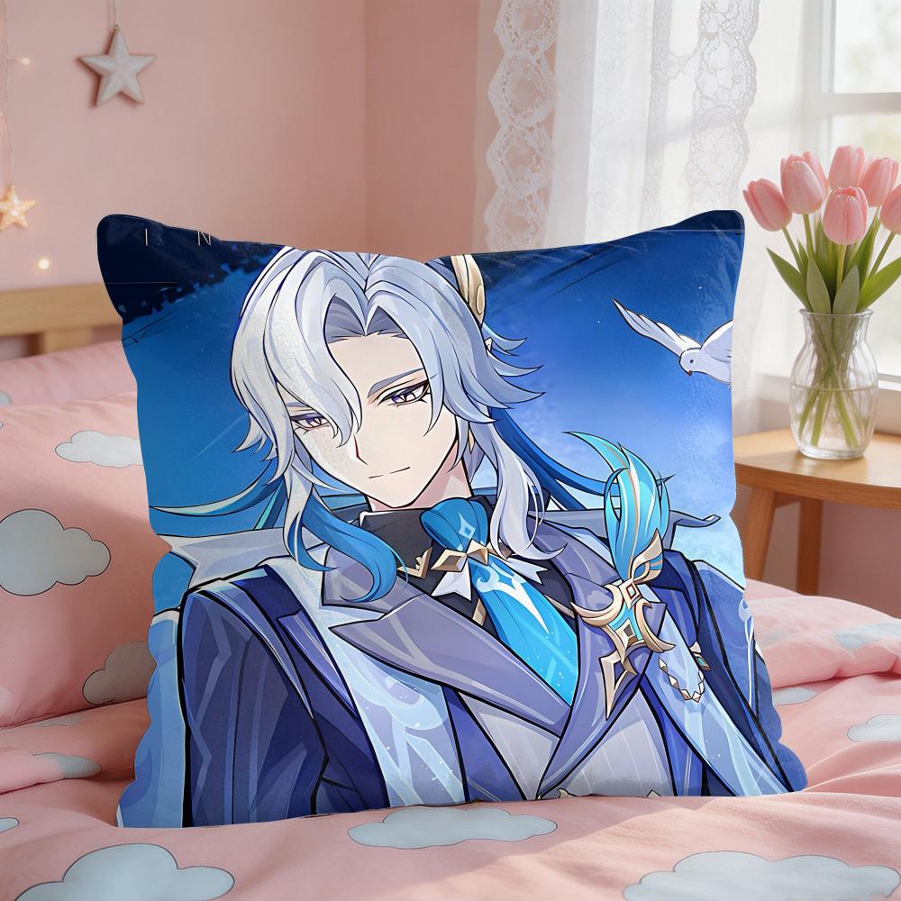 Neuvillette Genshin Impact Cushion Cover Square Short Plush Pillow Case Living Room Sofa Home Decor Funda X