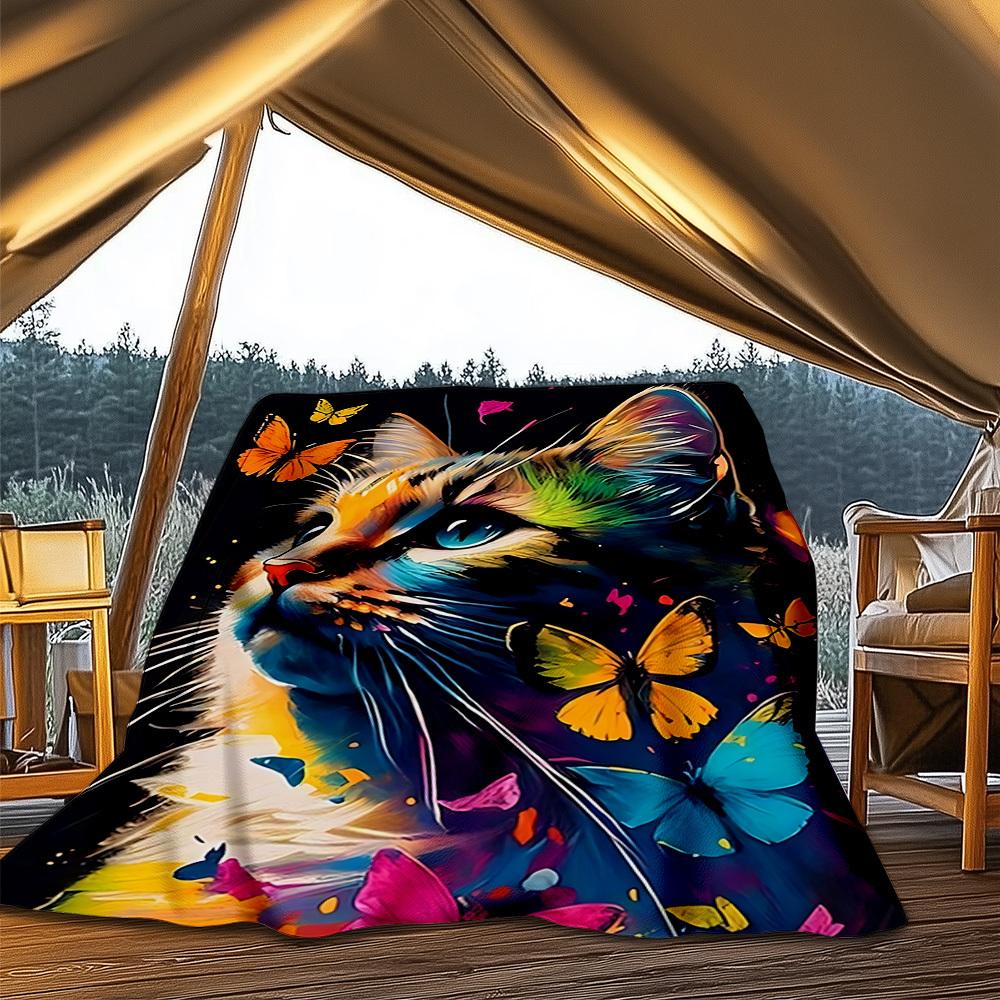 1pc Panda Night Sky Throw Blanket Polyester Fiber, Lightweight Flannel, Soft & Warm, All Season Use for Outdoor, Camping 80x120cm