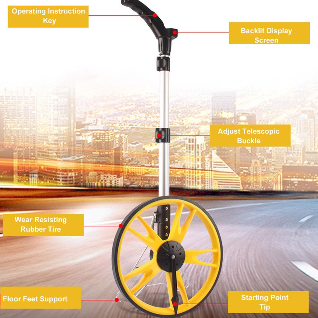 Distance Measuring Wheel Kit 3 Sections Foldable Hand Push Roller Rangefinder Thick Rubber Tire 99999.9M/FT for Site Surveying