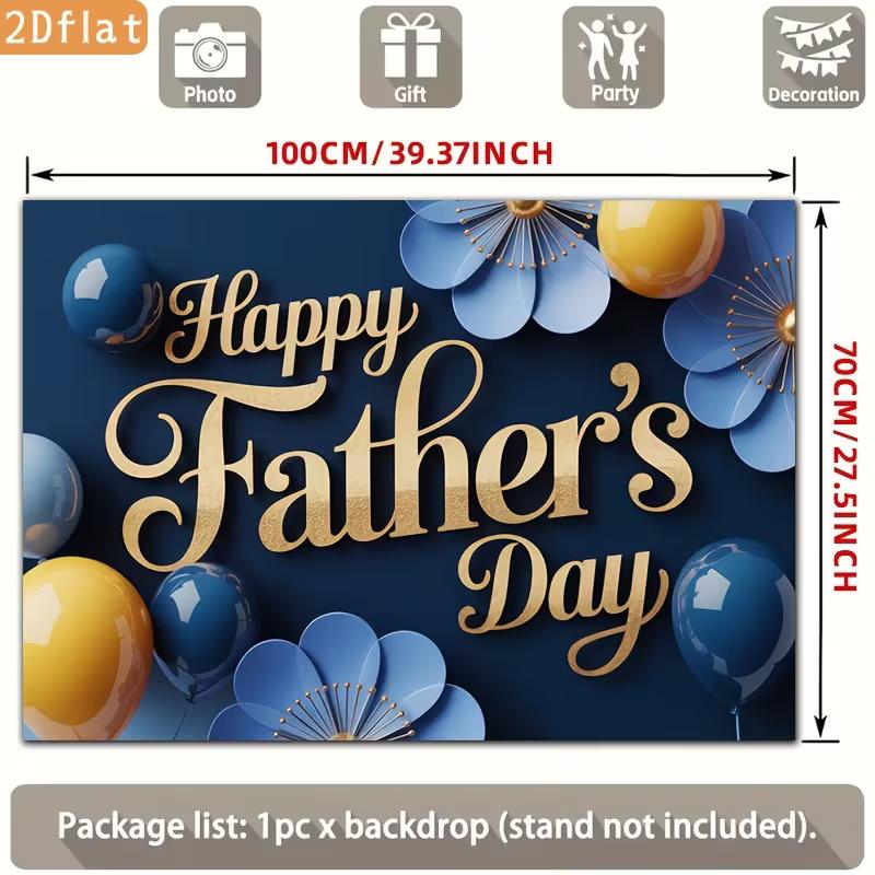 2D Navy Blue Father's Day Banner, Gold Lettering with Blue Floral Decor