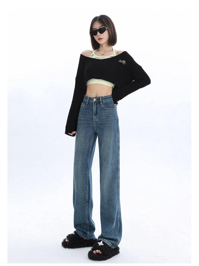 Women's Fleece-Lined High-Waisted Wide-Leg Slimming Jeans - Autumn/Winter 2024