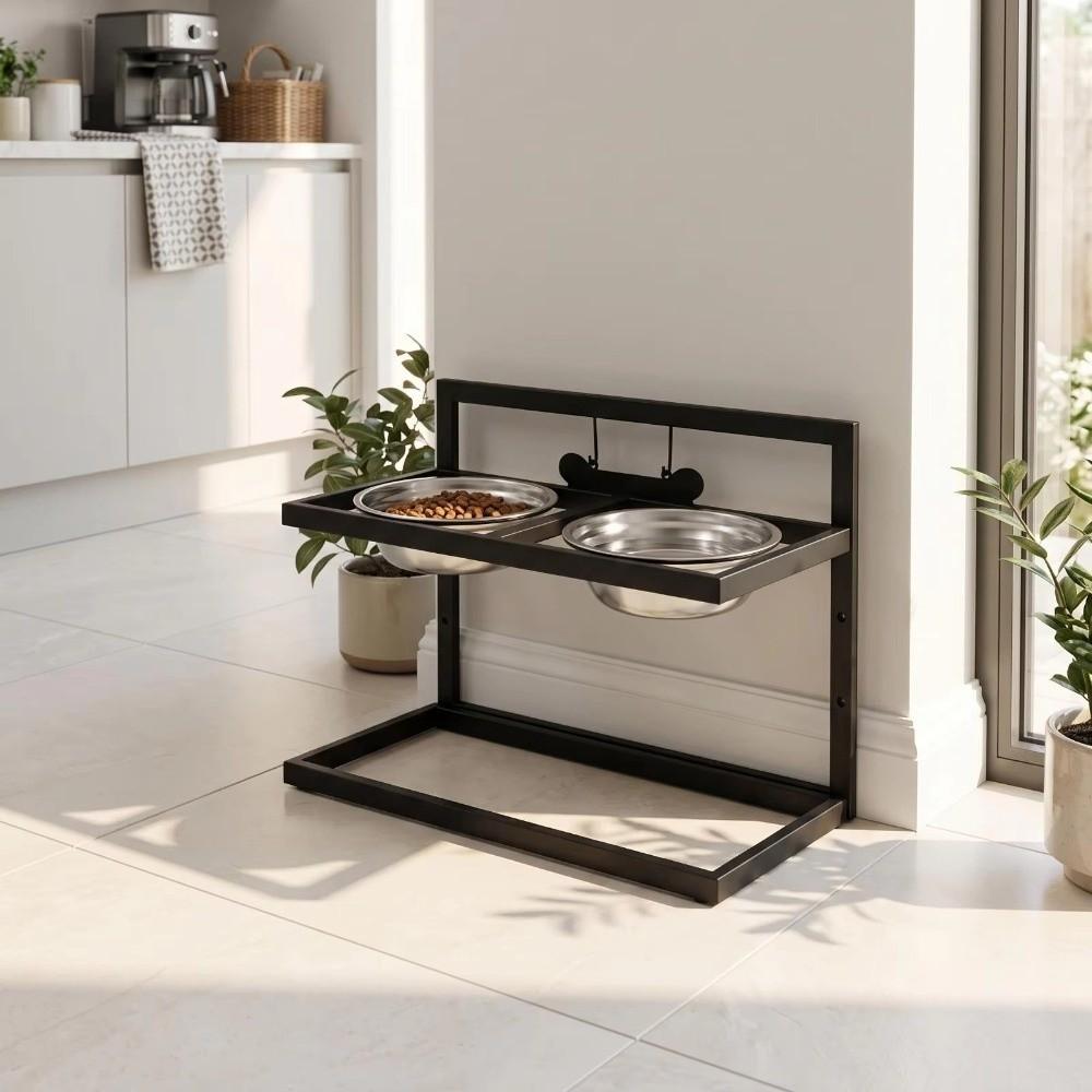 Iron Frame Elevated Dog Bowl Double Bowls Cat Bowl Stand Pet Feeder Raised Cat Bowl Holder Indoor