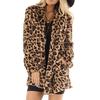 Womens Rabbit Villi Autumn Winter Long Sleeve Leopard Print Fashion Pocket Coat