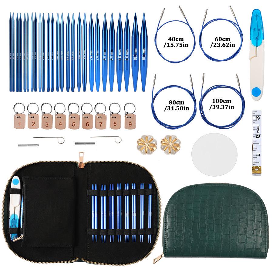 Bolsa Portátil de Cuero para Accesorios para Agujas Circulares Desmontables y Lana