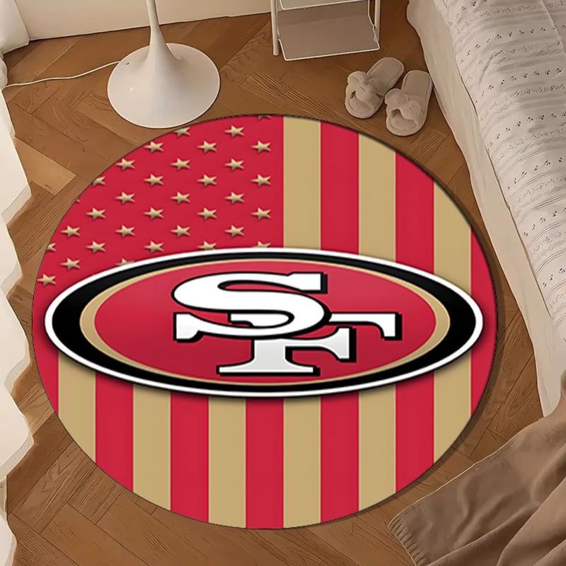 Treues 49ers Football Runder Teppich, Rutschfester Kreis Teppich Stuhlmatte Für Wohnzimmer, Schlafzimmer, Fußmatte Heimdeko Geschenk Weihnachtsgeschenke