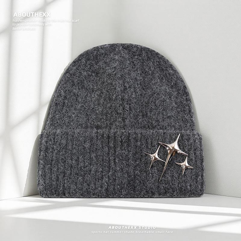 

Японская звезда шляпа с большой головой женская осенне-зимняя, показывающая маленькое лицо, шерстяная шляпа в корейском стиле, свободная, универсальная, теплая вязаная шапка M（56-60cm）