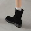 Krazing Pot Cow Suede Nubuck Winter Round Toe Western Boots Med Heels Slip On Metal Buckles Women Mid-calf Boots
