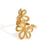 Stainless Steel Metal Hollow Flower Open Ring For Women Minimalist Gold Color Irregular Geometric Adjustable Finger Ring Jewelry