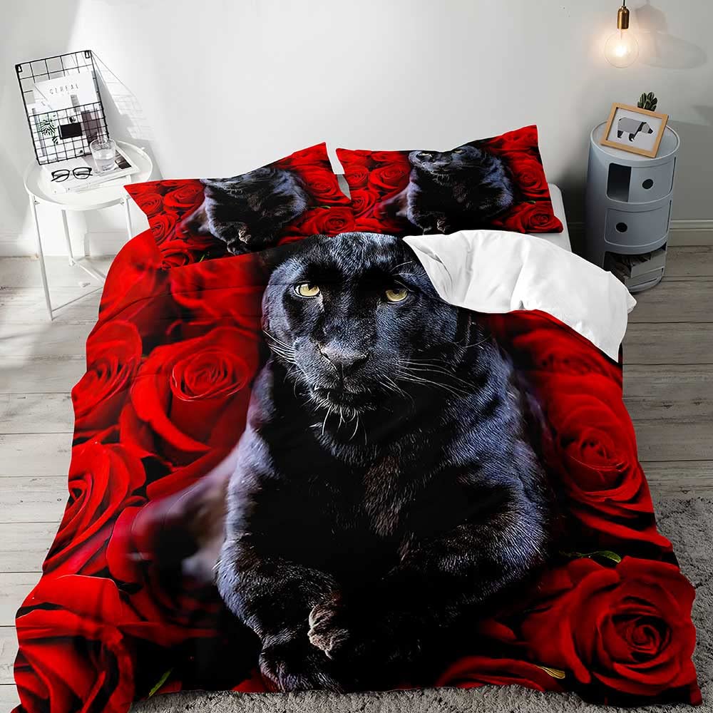 3PCS Lion King & Quen Beding Set, African Safari Animal Black Beding, Warm Comforter Cover, Bedrom Decor for Couples Ful Sized Dimensions