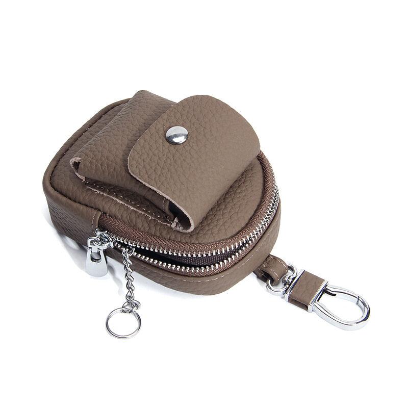New Durable Genuine Leather Waist Hanging Small Bag Portable Storage Bluetooth Earphone Keys Coins Zipper Pouches Multi-color Selection