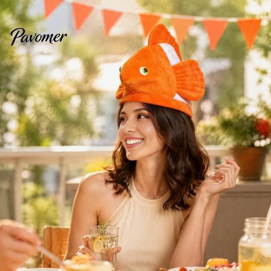 Cappello a forma di testa di peluche, Cappello a forma di pesce pagliaccio in peluche, Cappello costume da pesce pagliaccio di Halloween per bambini Cosplay Adulti, Travestimento per spettacoli teatrali Feste Morbido