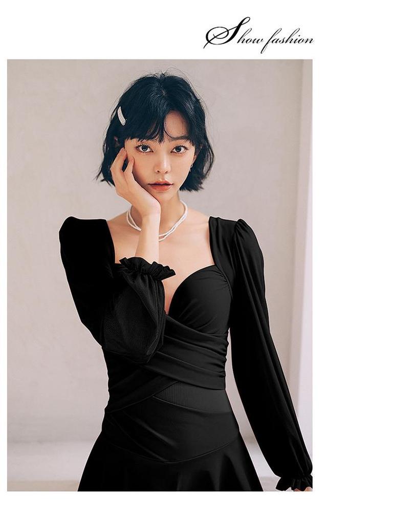 2024 Sweet Pure-Style Slimming Long-Sleeve Underwire One-Piece Swimsuit for Women