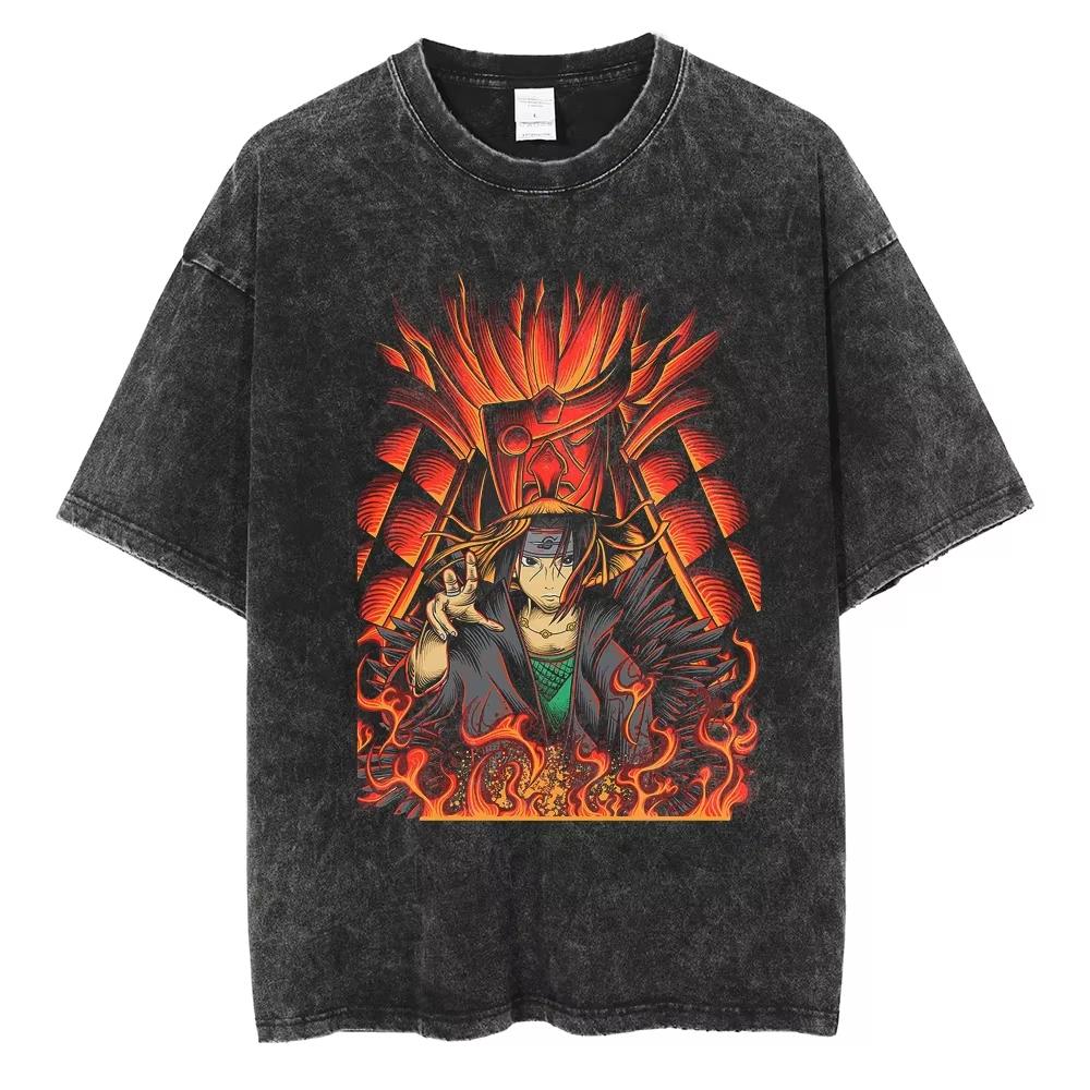 Anime Naruto TShirt Manga Retro Washed Version Kakashi TShirt Pain TShirt Lee Tobi Top Mens  Cotton Streetwear