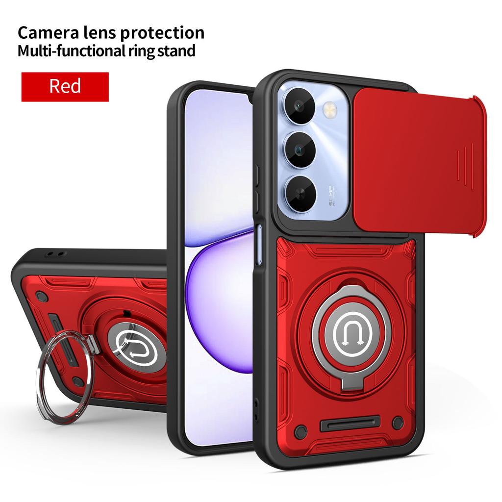 Anti-slip Armor Case For Realme C100 4G C100x C100i Slide Camera Lens Protection Ring Stand TPU Frame Plastic Phone Cover Fundas