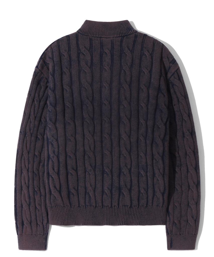 TRILLION Vintage Washed Cable 2-Way Zip-Up Knit (Plum Navy)