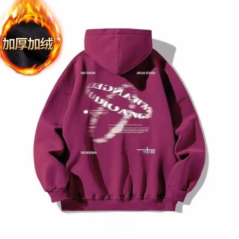 

Ретро-свитер в стиле Гонконга, мужской свитер с капюшоном на весну и осень, американский тяжелый уличный стиль, модный бренд, мешковатое пальто 5XL вино красного