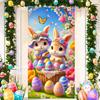 Happy Easter Cute Bunny Door Cover Backdrop Spring Garden Floral Easter Egg Background Easter Party Decoration Photo Shoot Props