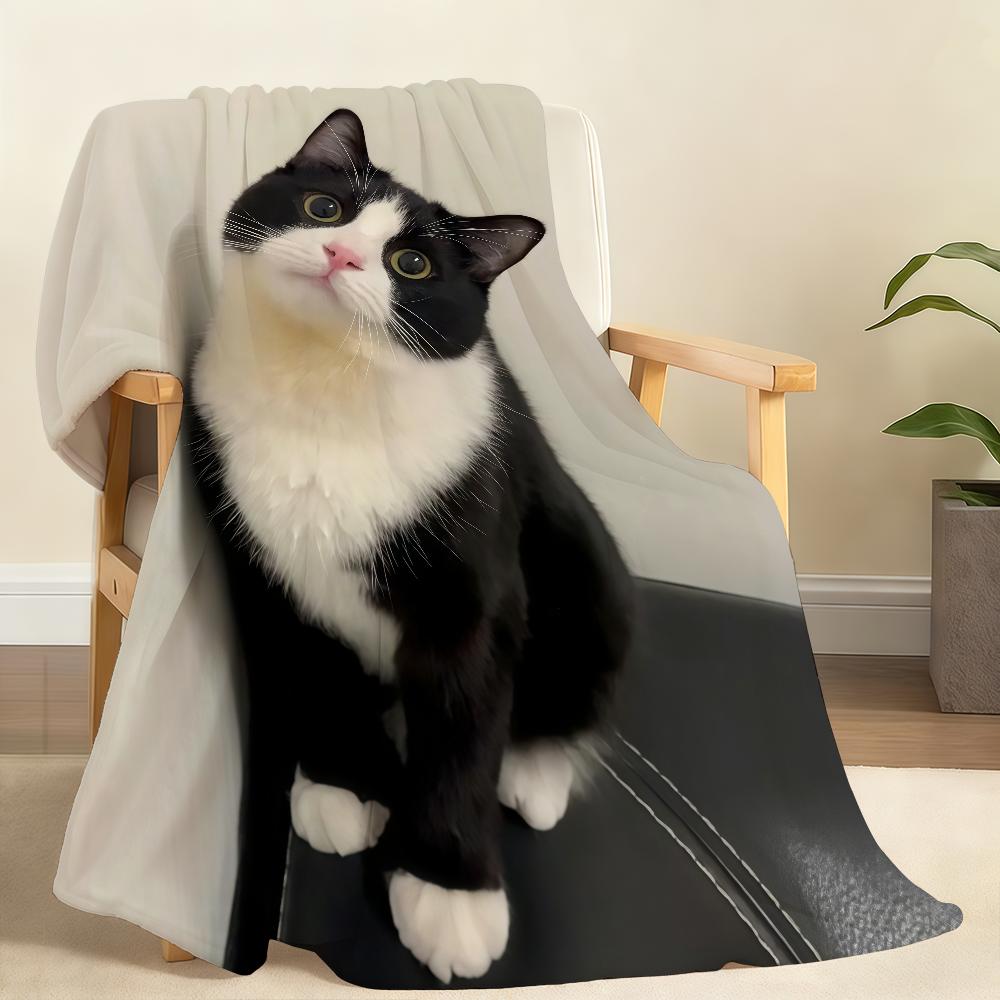 Kawaii black white cat pattern Blanket Soft Throw Blanket for Home Bedroom Bed Sofa Picnic Travel Office Rest Cover Blanket Gift