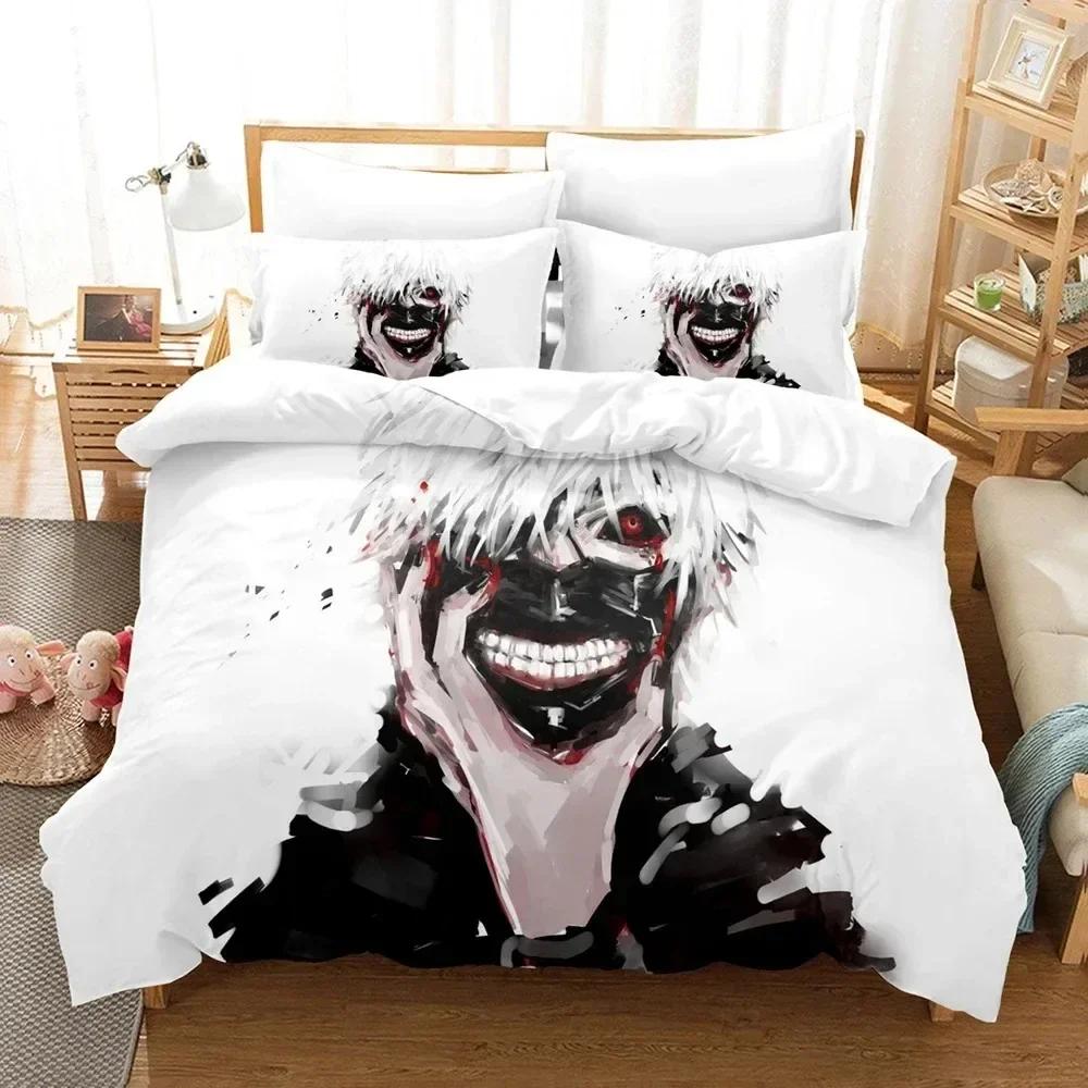 Top 3D Anime Tokyo Ghoul Bedding Set Double King Soft Children Bedroom Down Coat Set Animation Tokyo Ghoul Customizable Style