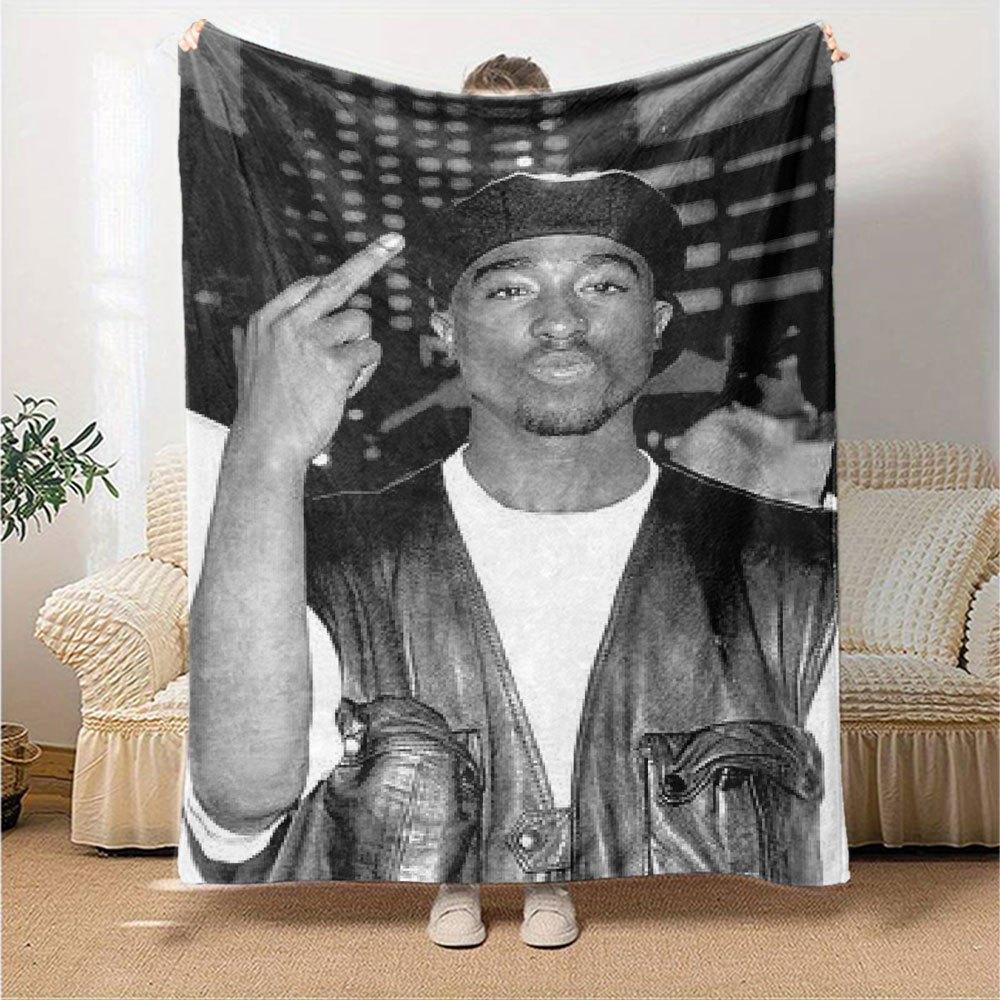 1 pezzo Coperta Hip Hop 2Pac Morbida Leggera per Tutte le Stagioni Multiuso per Divano, Letto, Ufficio e Picnic, Stile Francese con Iconica Copertina Album e Citazioni