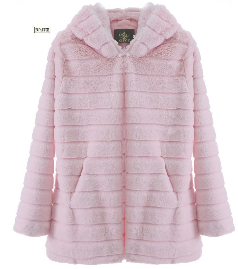 New fur autumn and winter imitation fur imitation mink medium and long hooded fur jacket women's coat