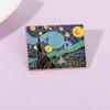 Funny The Starry Night Enamel Brooches Golden Square Badge Van Gogh Oil Painting Pins For Artist Item Gift