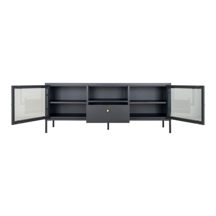 Dalby table TV 2 portes en verre, 1 tiroir, 1 tablette noir.