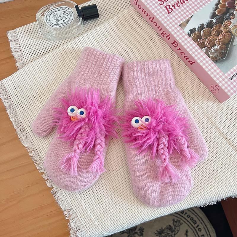 Adorkable Thicken Mitten with Braids Knit Gloves Protect from the Cold Cartoon Clown Unisex Full Finger Glove