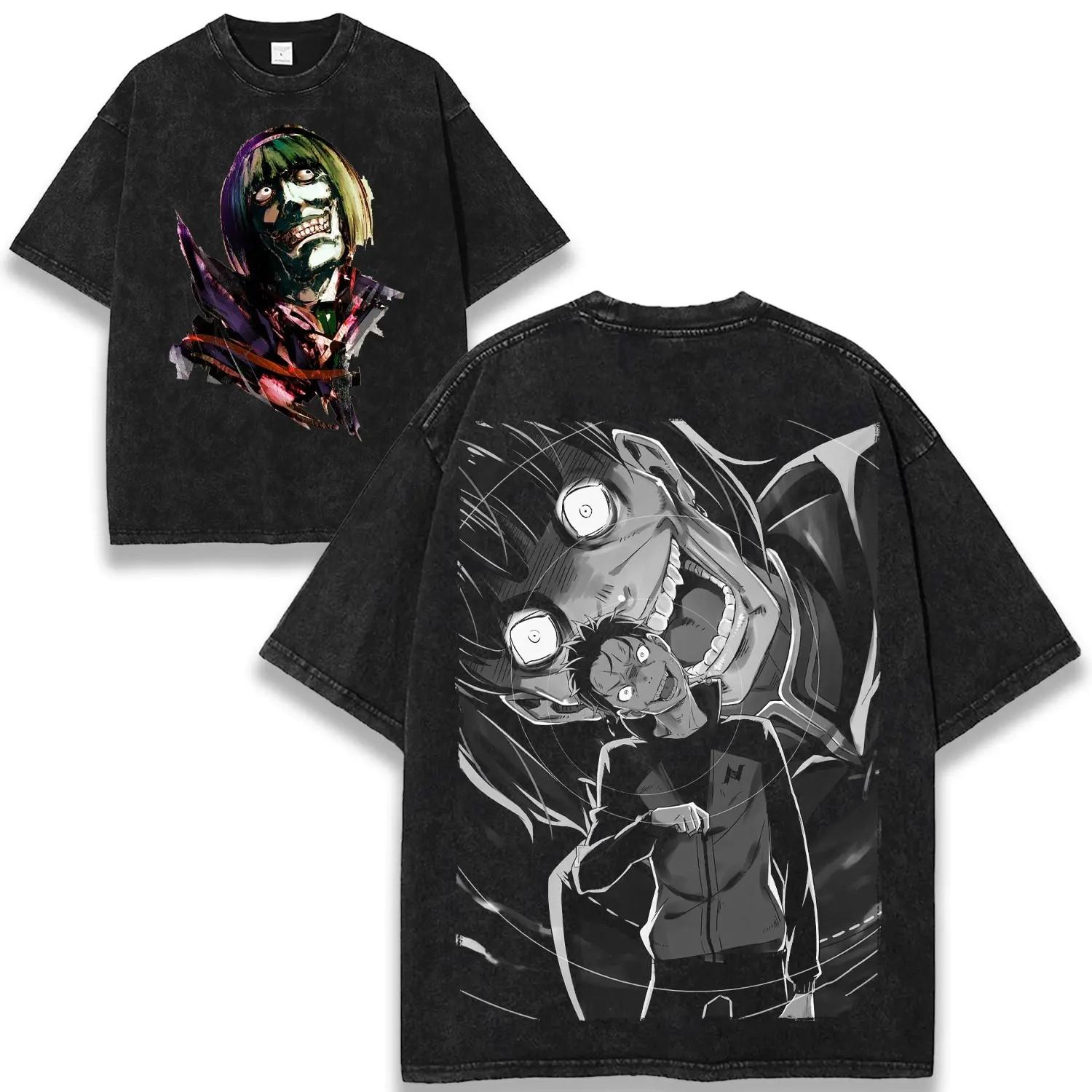 Japanese Anime T-shirt Vintage Y2k Washed Tee Shirt Tops Summer Casual Cotton Tops Men Women Clothing S