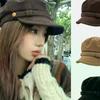 Retro Suede Beret Hat For Women Flat Top Newsboy Cap Autumn Winter Briti Sle Casual Foldable Warm Hat