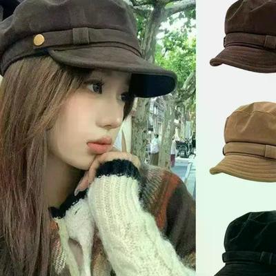 Retro Suede Beret Hat For Women Flat Top Newsboy Cap Autumn Winter Briti Sle Casual Foldable Warm Hat