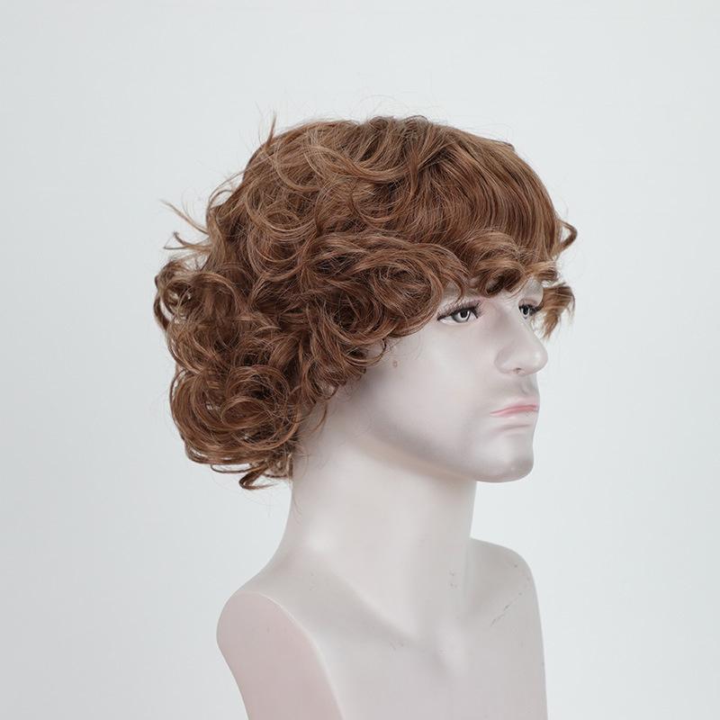 Perucă sintetică ombré brună blondă cu rădăcină închisă, scurtă, ondulată, pentru bărbați, cu breton, perucă cu coafură naturală pentru bărbați, pentru uz zilnic, cosplay, petrecere