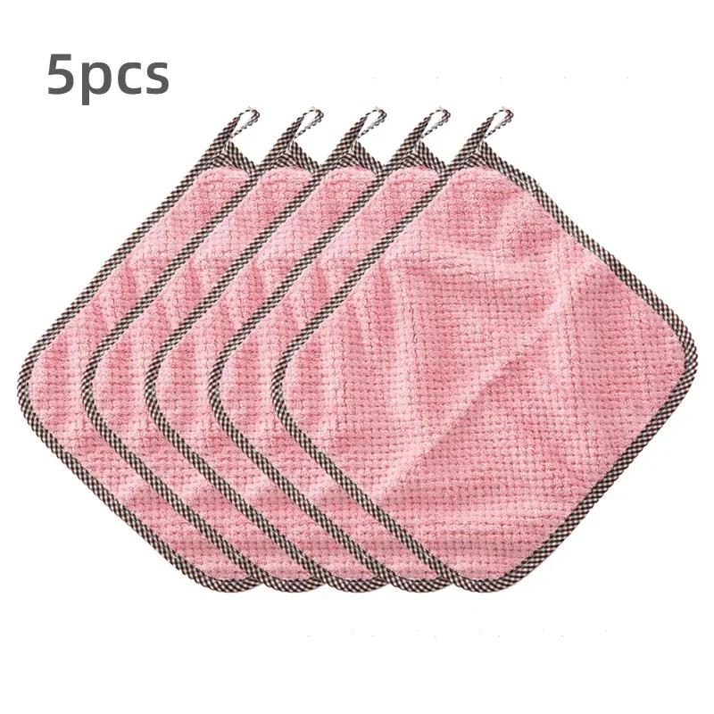 Double-sided Soft Skin-friendly Coral Fleece Towel Quick Drying Super Absorbent Hanging Kitchen Dishwashing Cleaning Cloth Tools