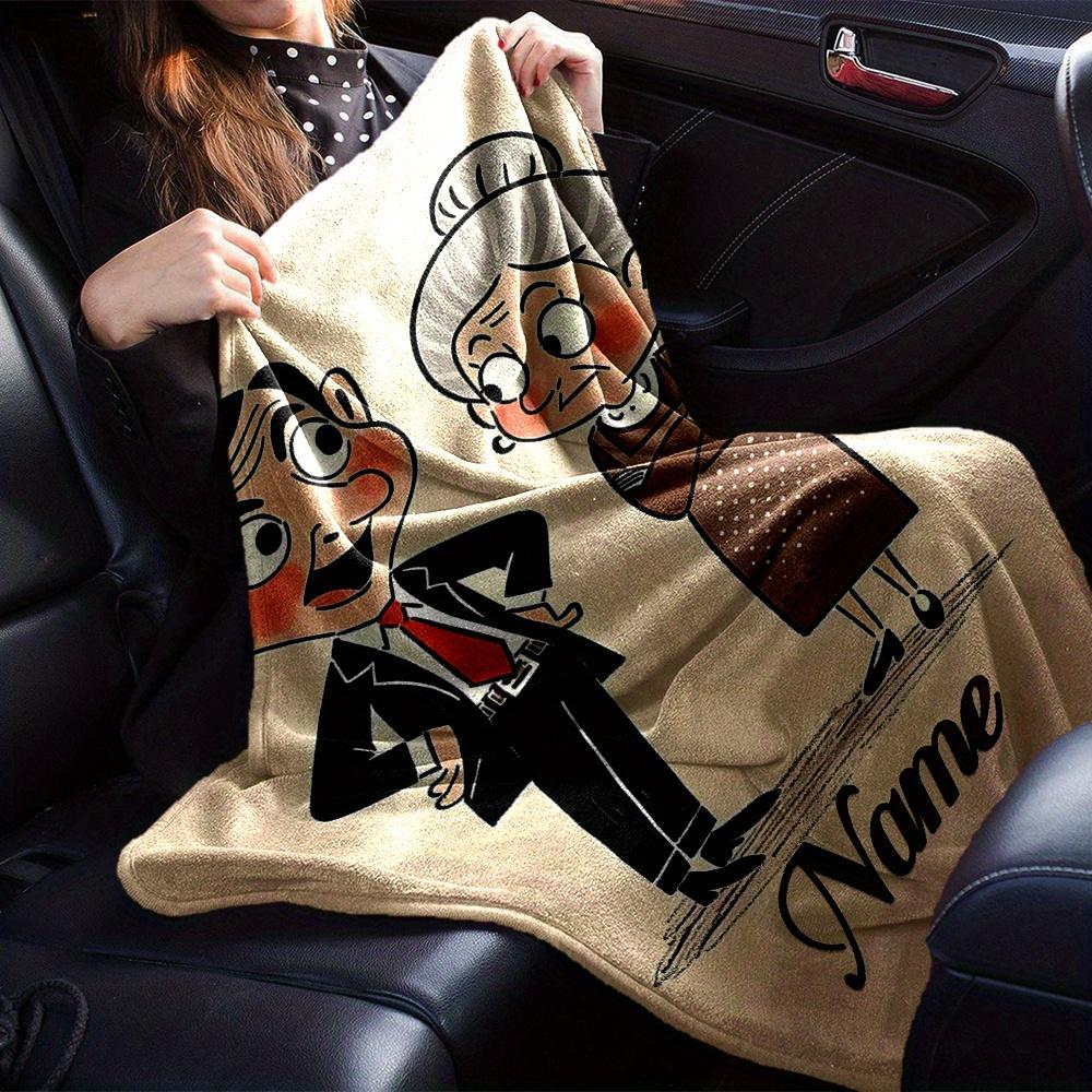 Mr Bean Grandma Themed Flannel Blanket Personalized Name Soft Warm And Versatile For Sofa Bed Office And Travel Machine Washable Comfortable In All