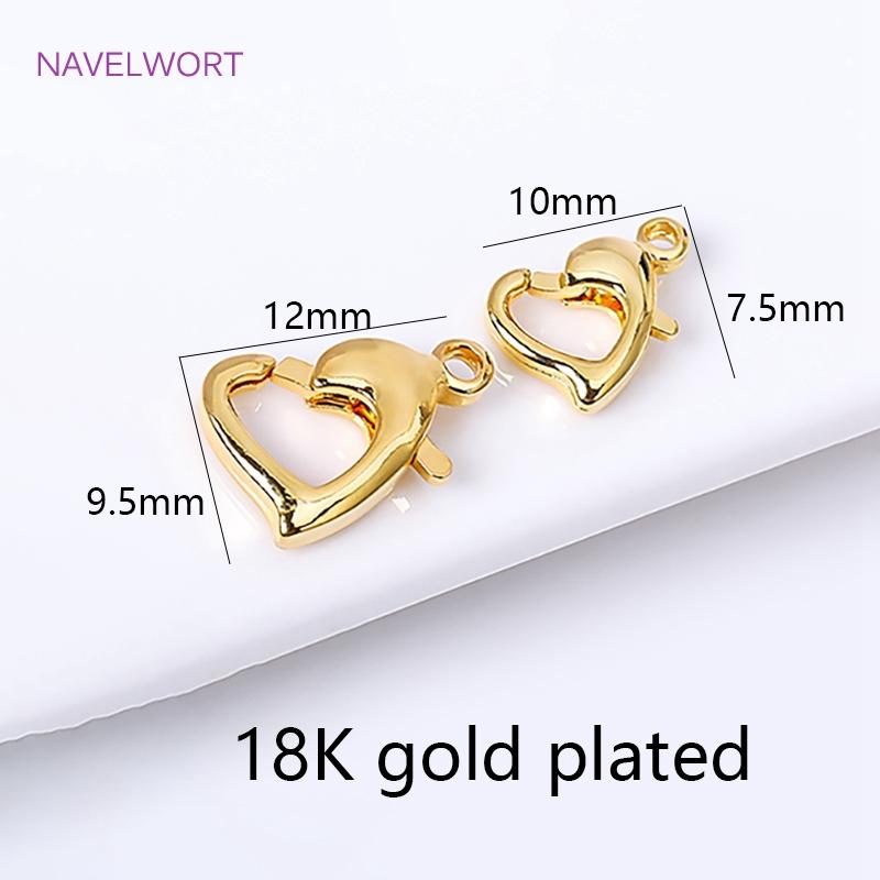 18K Gold Plated 10/12mm Heart Lobster Clasp Connector,Brass Love Lobster Claw Clasp Hook Accessories,Jewelry Materials Wholesale