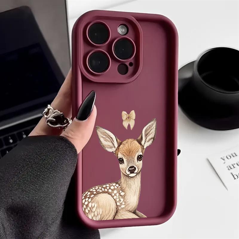 Cute Deer Pattern Silicone Soft Phone Case For iPhone 17 16 15 Pro Max 14 13 12 11 Pro 17 Air 16E XS X XR 7 8 15 Plus Cover