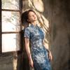 Blue Short-sleeved National Style New Chinese Daily Suzhou Long Cheongsam Improved Young 1011 New Women's High Sense