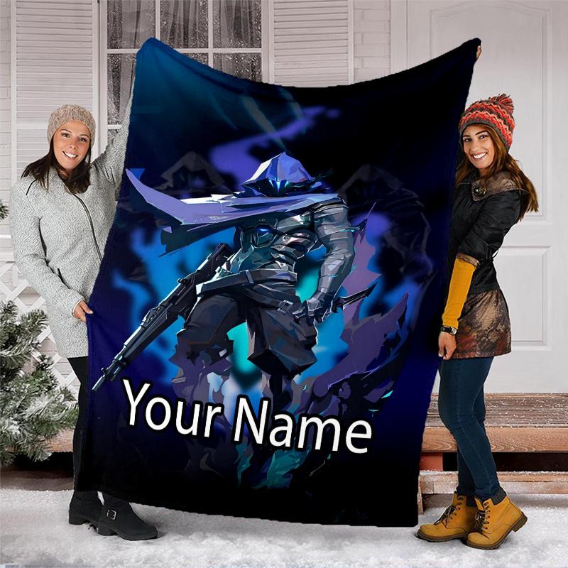 Custom Name Valorant Theme Printed Blanket - Perfect for Couch, Bed, Travel & Outdoor Use | Machine Washable, Cozy & Durable.