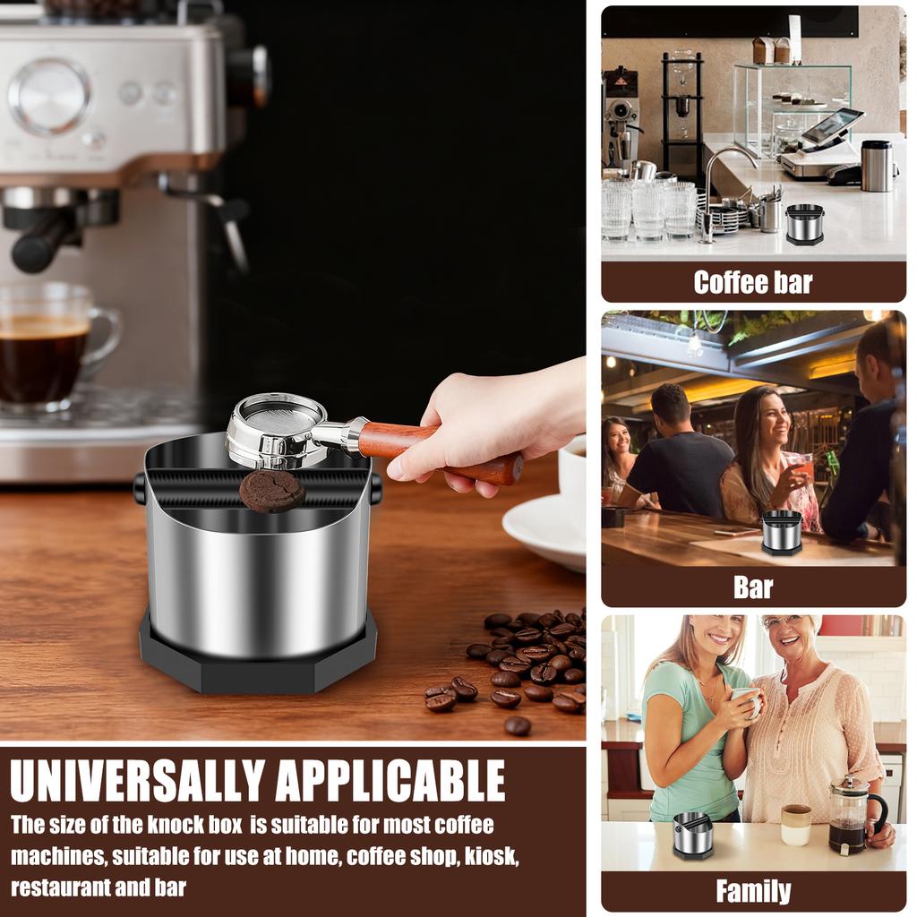1Pc Coffee Knock Box Stainless Steel Espresso Knock Box Coffee Ground Knocks Boxes with Non-slip Base for Home Bar Kitchen Cafes